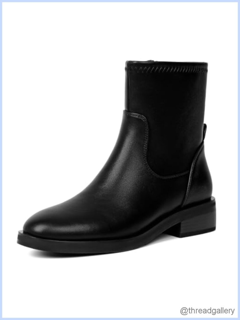 Faux Leather Ankle Boots Round Toe Chunky Heel Side Zip Booties
